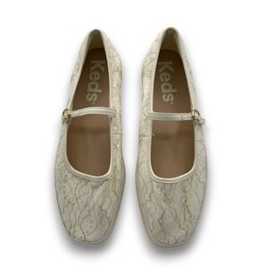 Keds Lace Sequin Mary Jane Flats Off White Ivory Gold Women Size 10M Balletcore